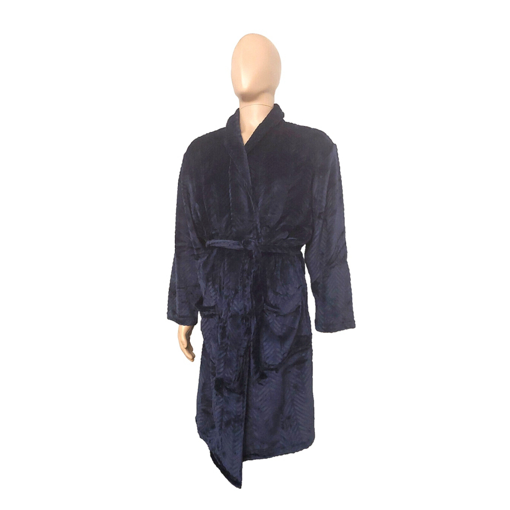 Perry Ellis Portfolio Mens Herringbone Textured Robe Navy Blue Peacoat